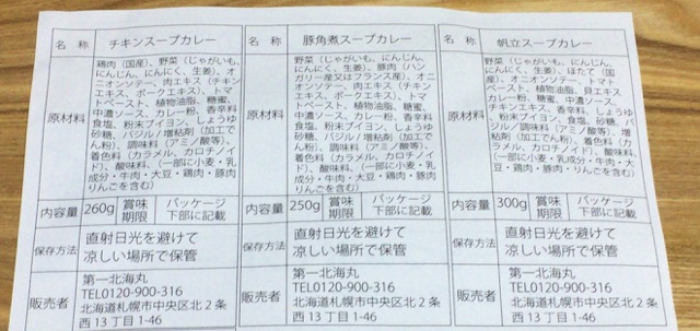 第一北海丸 カロリー表記画像